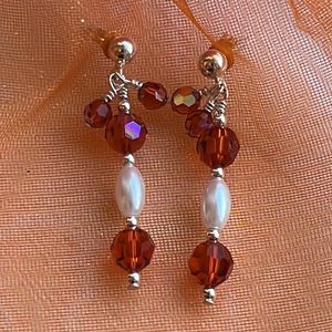 NWOT  sterling silver and faceted orange crystal and fresh water pearl earrings